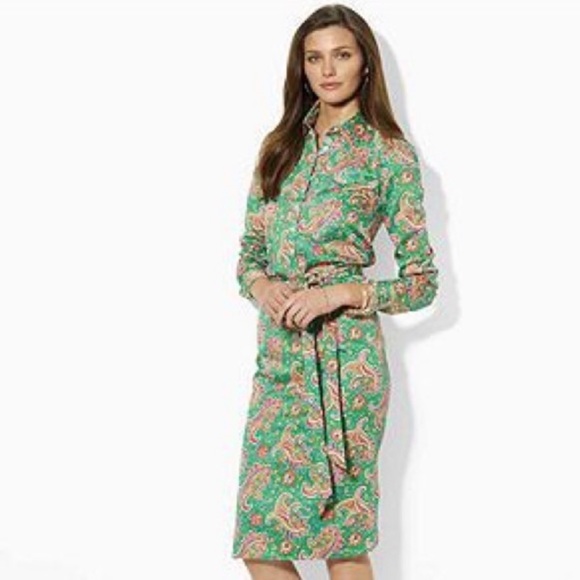 LAUREN Ralph Lauren Green Paisley Shirt Dress - Picture 7 of 7